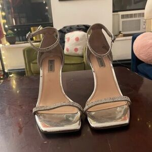 Steve Madden Shiny Silver Ankle Strap Heels